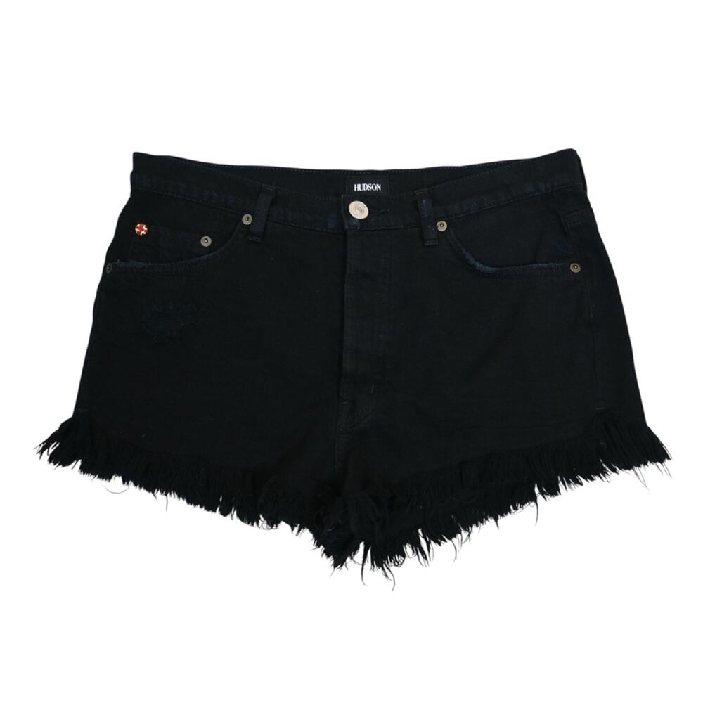 Hudson Womens 27 Tori Slouch Black Distressed Button Fly Jean Shorts